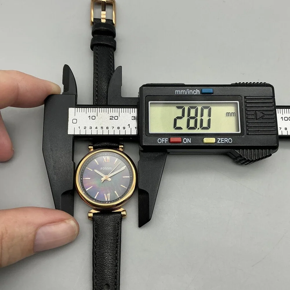 Fossil Carlie Womens Watch 28mm Black Dial Gold Tone Leather ES4700 New Battery